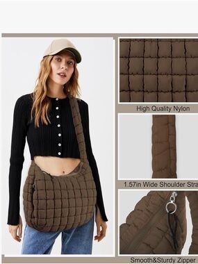 Quilted Brown Nylon Shoulder Bag